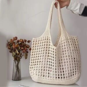 Cream Knit Tote Bag